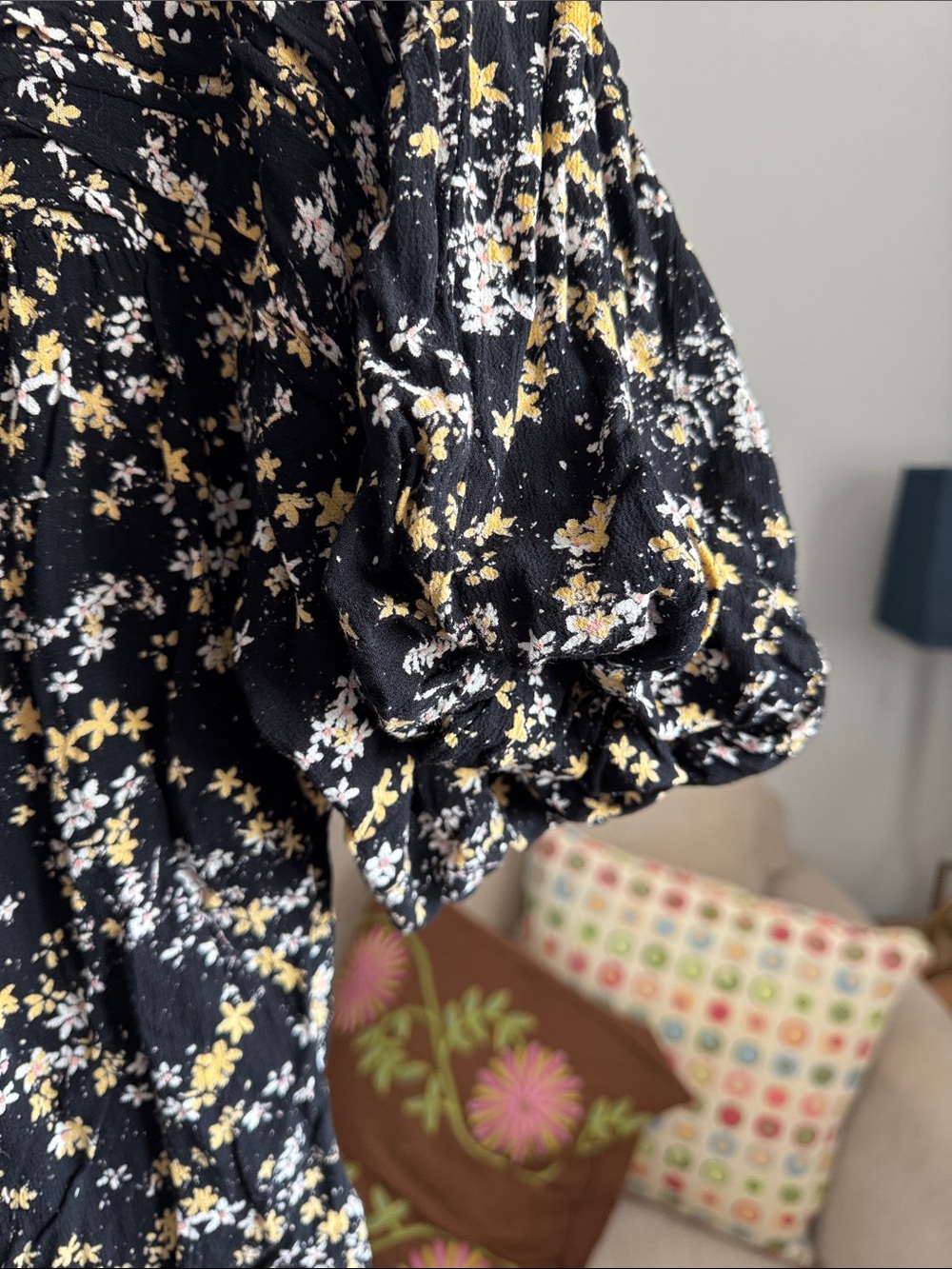 Free People Intimately Dessa Floral Bodysuit Size L Boho Puff Sleeve Peasant Top - Picture 5 of 11